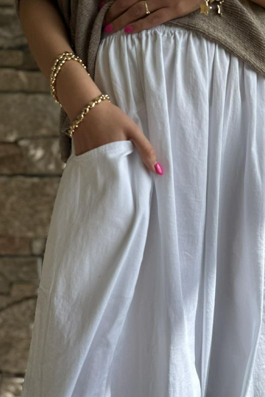 Inga Stretch Poplin Cotton Barrel Pant White